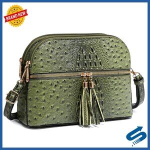 Vegan Leather Crossbody Bag Tassel Zipper Pockets Adjustable Strap Travel Purse